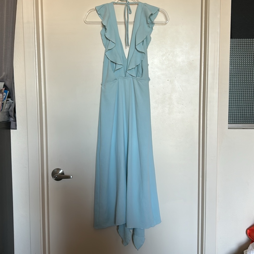 ZARA WOMANS SS22 PASTEL BLUE SLIT RUFFLED MIDI DRESS SZ M - Picture 6 of 10